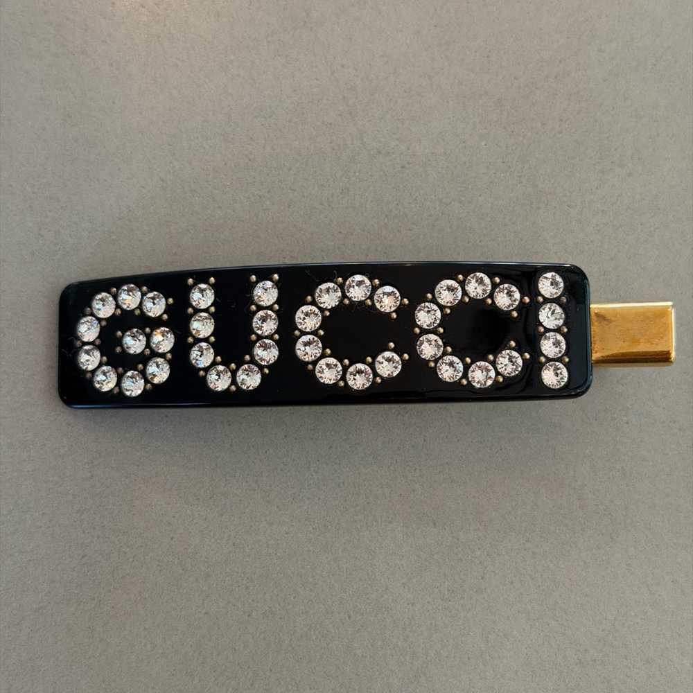 Gucci Black Logo Crystal Barrette